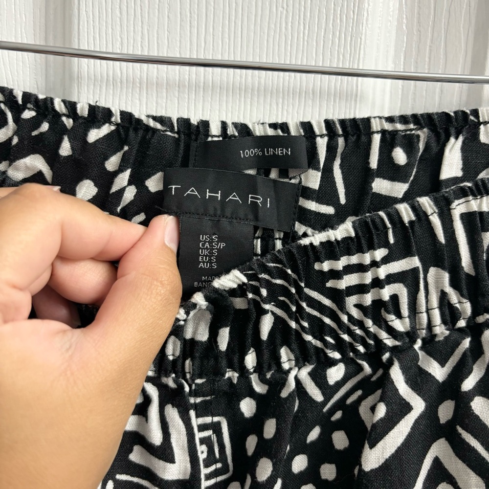 Tahari Abstract Linen Pants Wide Leg Small Black Art to Wear Funky Art to Wear - Picture 2 of 4